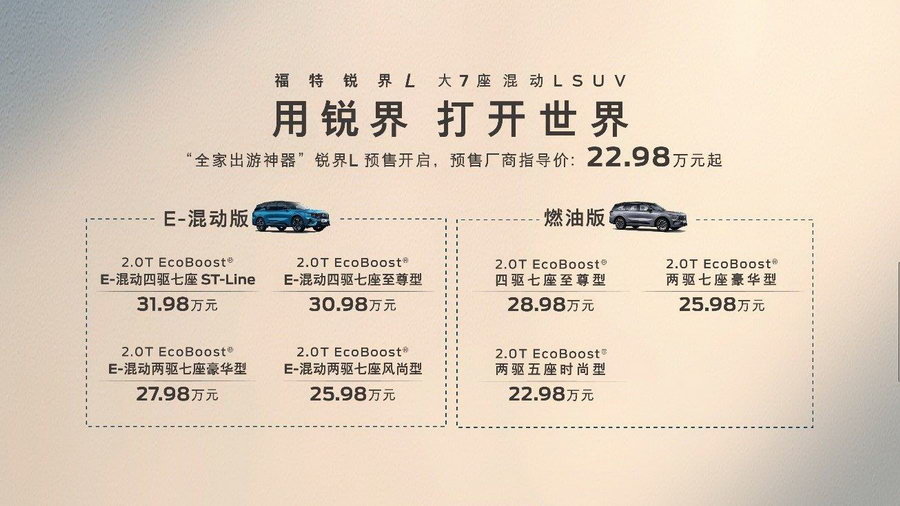 預(yù)售22.98萬起的福特銳界L配置拉滿，把想要的都給你