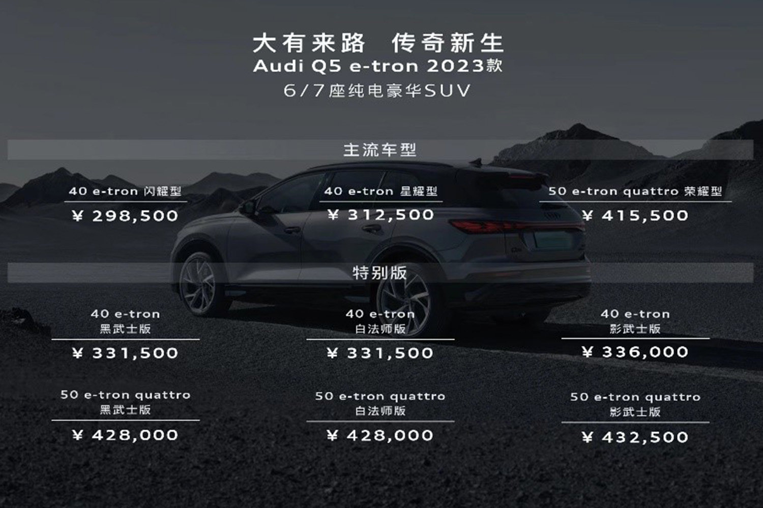 2023款?yuàn)W迪Q5 e-tron上市，售價(jià)29.85-43.25萬元