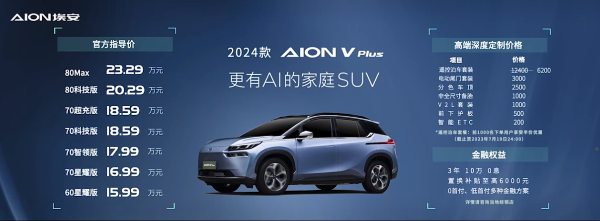 2024款A(yù)ION V Plus上市 售價(jià)15.99-23.29萬(wàn)元